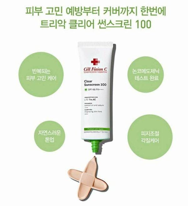 Cell Fusion C clear sunscreen 100 SPF 48/PA/+++ màu xanh