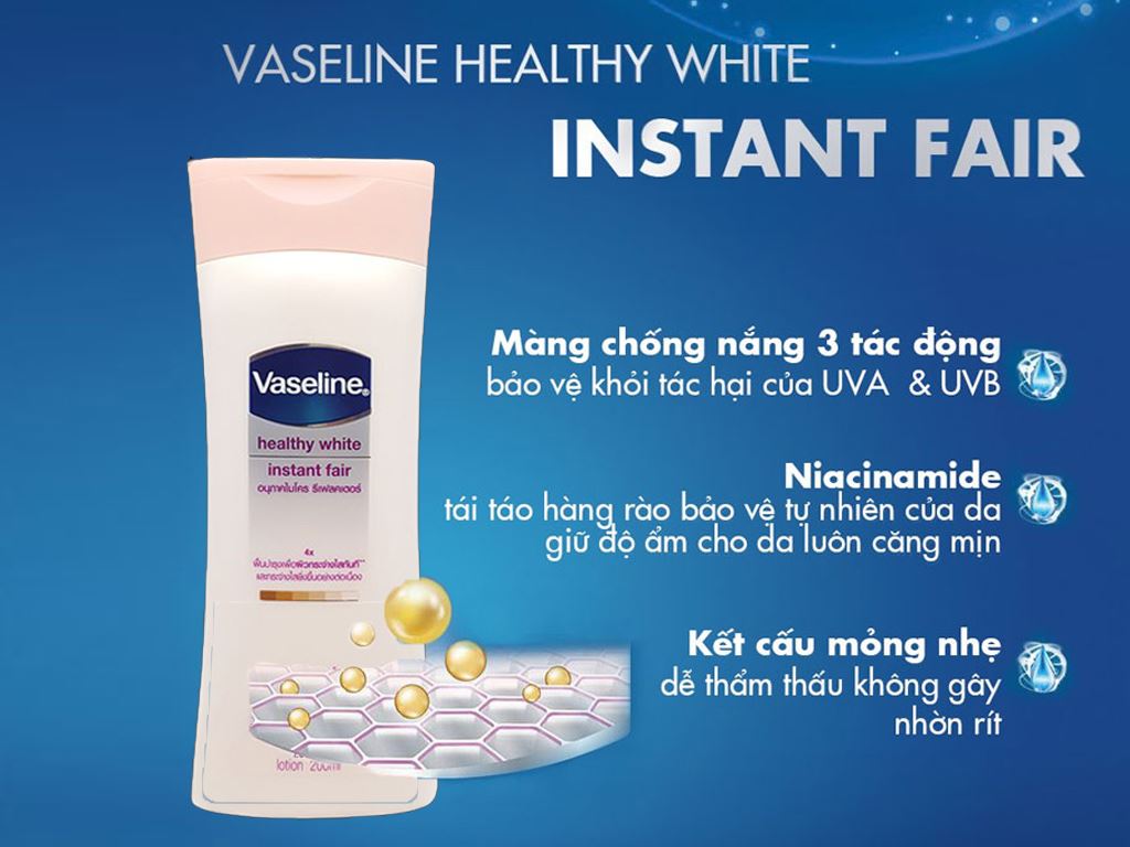 Kem dưỡng trắng da toàn thân Vaseline Healthy White Instant Fair